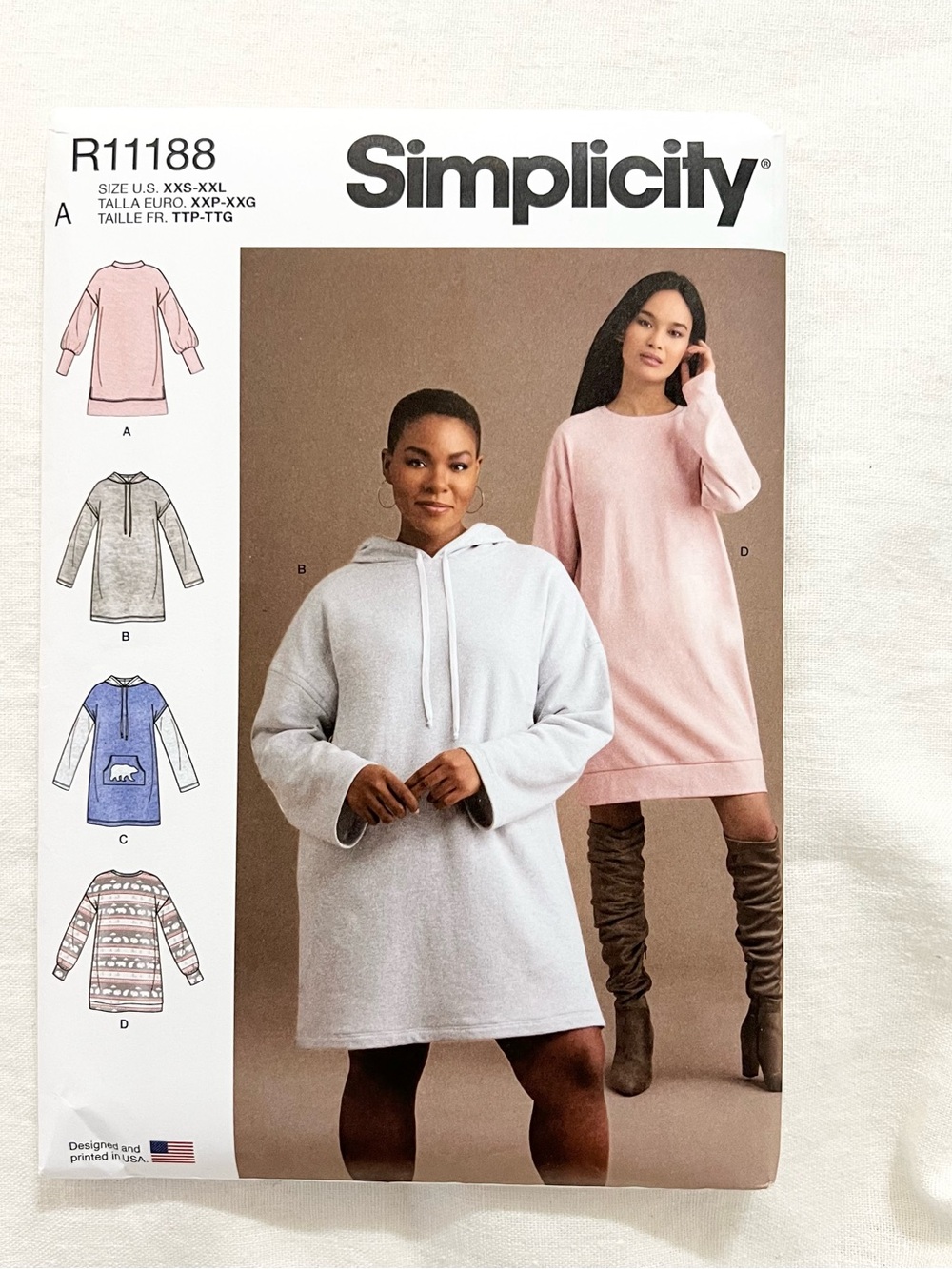 Simplicity R11188 Sweatshirt Dress Hoodie Sewing Pattern XXS-XXL Uncut